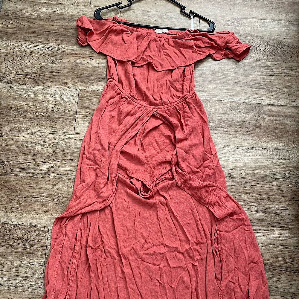 Coral high low romper
